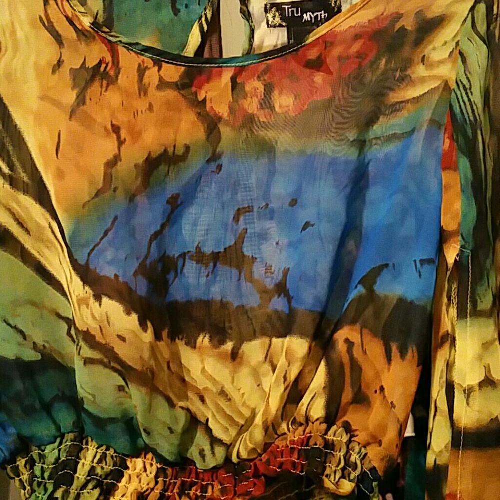 Tru Myth sheer crop boho top.